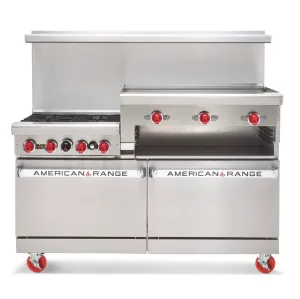 American Range AR-6B-24RG-DSB 60 6 Burner Gas Range w/ Raised Griddle/Broiler & 2 Standard Bases