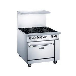 Dukers - DCR36-6B. Commercial 36 Oven Range Six Open Burner Natural Gas