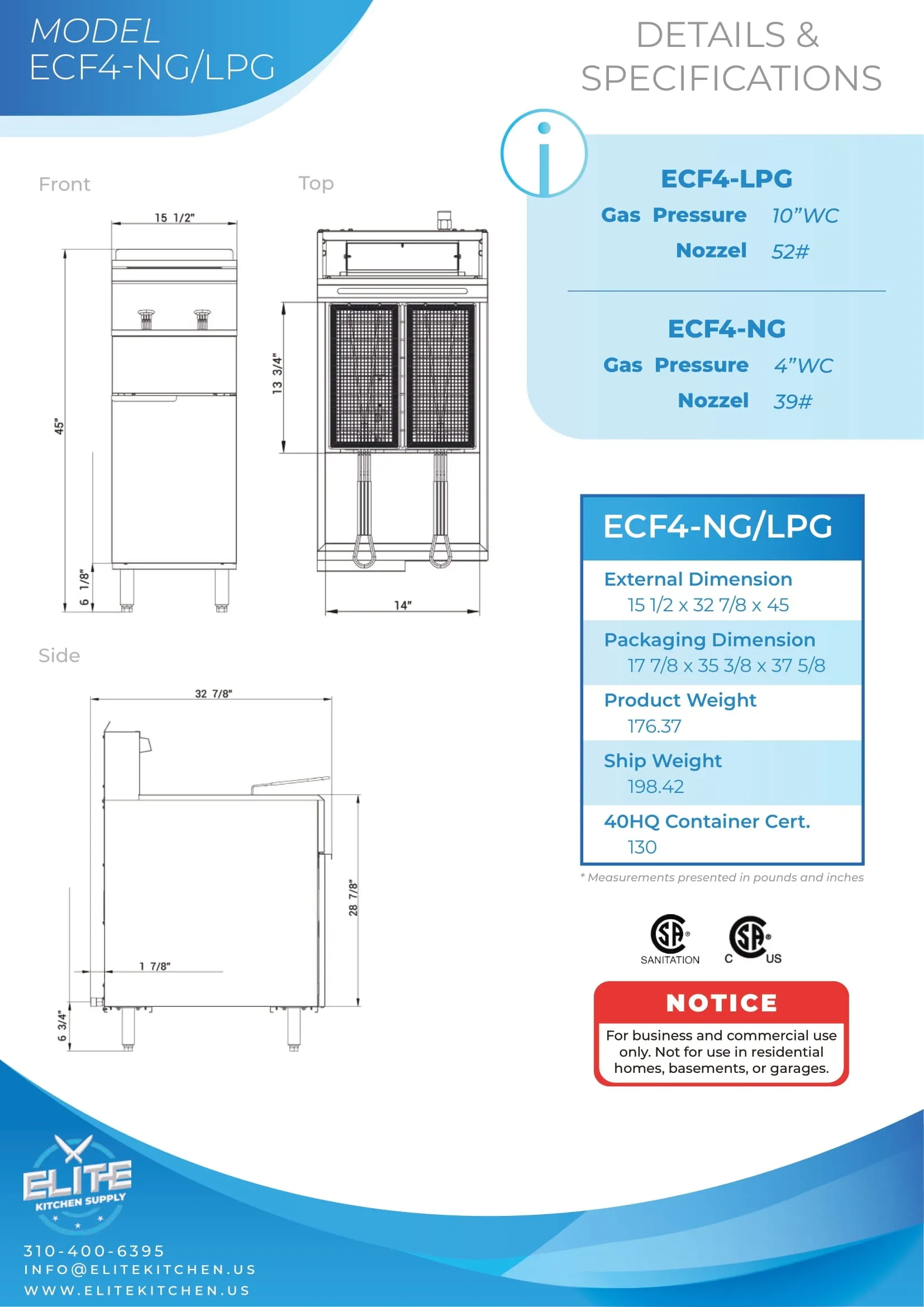 ECF4-LPG 4 Tube Burner Fryer