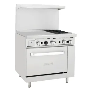 Migali - C-RO2B-24GL-NG. Commercial 36 Oven Range 2 Burner 24 Griddle Natural Gas BTU125000